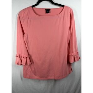 Ann Taylor Factory Coral Pink Ruffle Cuff Knit Top Women's Medium 3/4 Sleeve